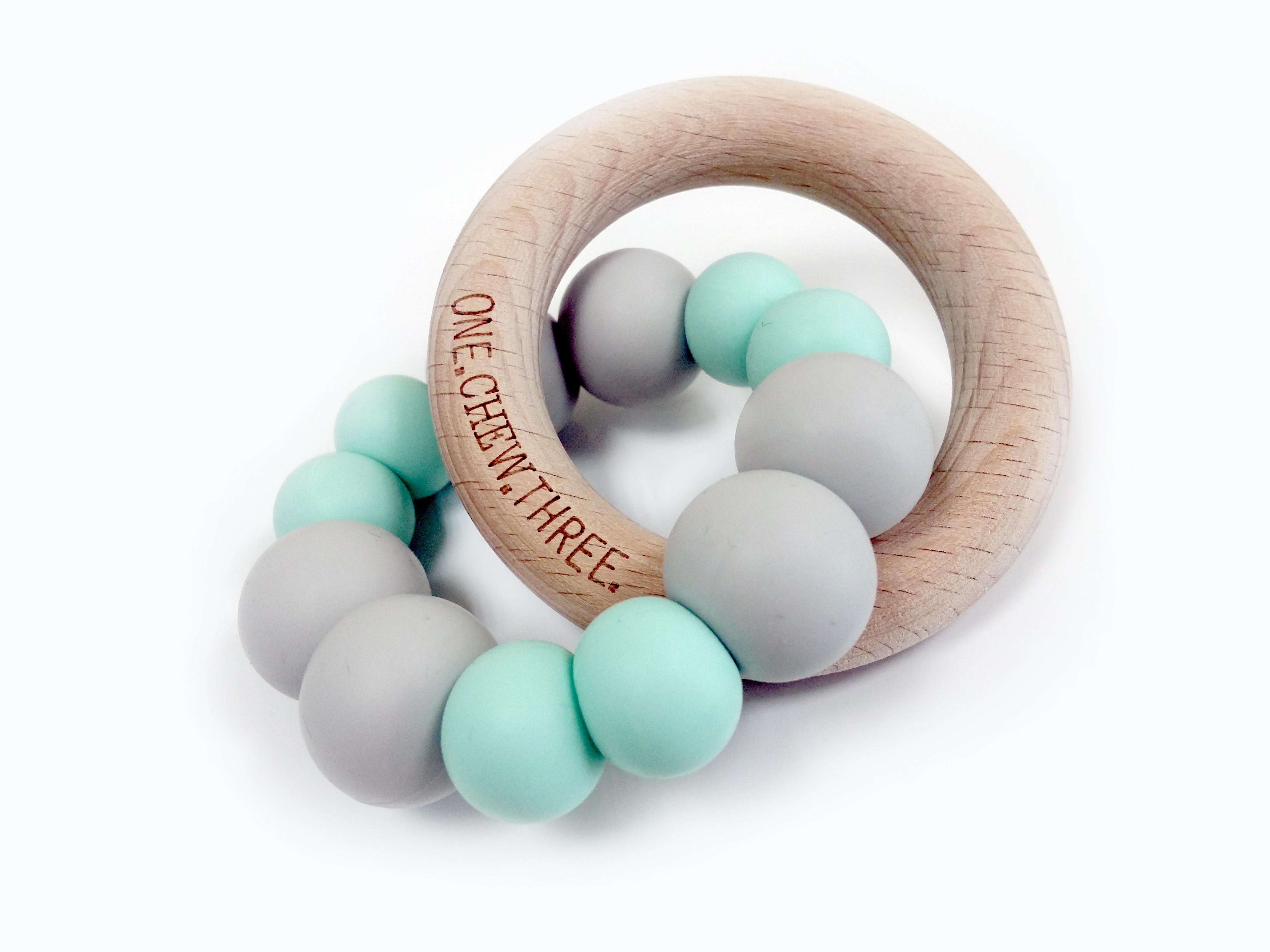 One.Chew.Three Duo Teether - Minty Grey