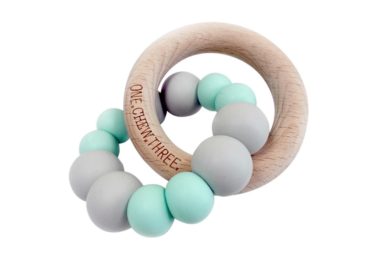 One.Chew.Three Duo Teether - Minty Grey