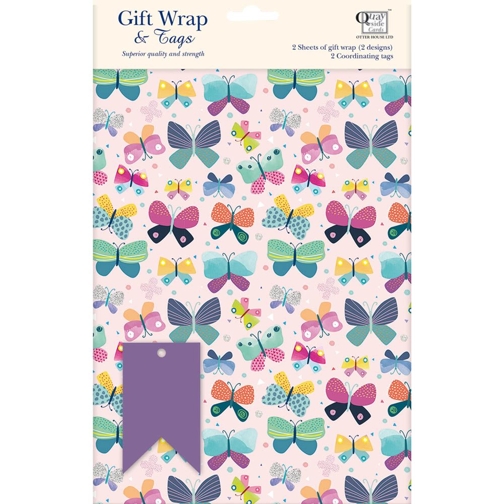 Otter House - Gift Wrap & Tags - Butterfly & Pattern - Pink