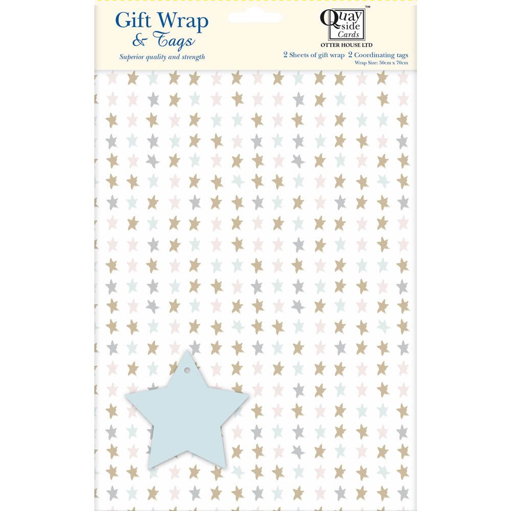 Otter House - Gold Stars Design Gift Wrap & Tags - White
