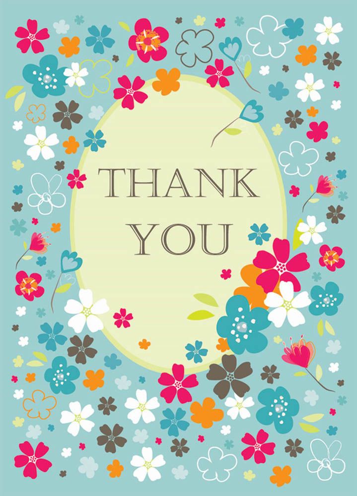 Otter House - Thank You Floral Design Notecard 6Pcs - Blue
