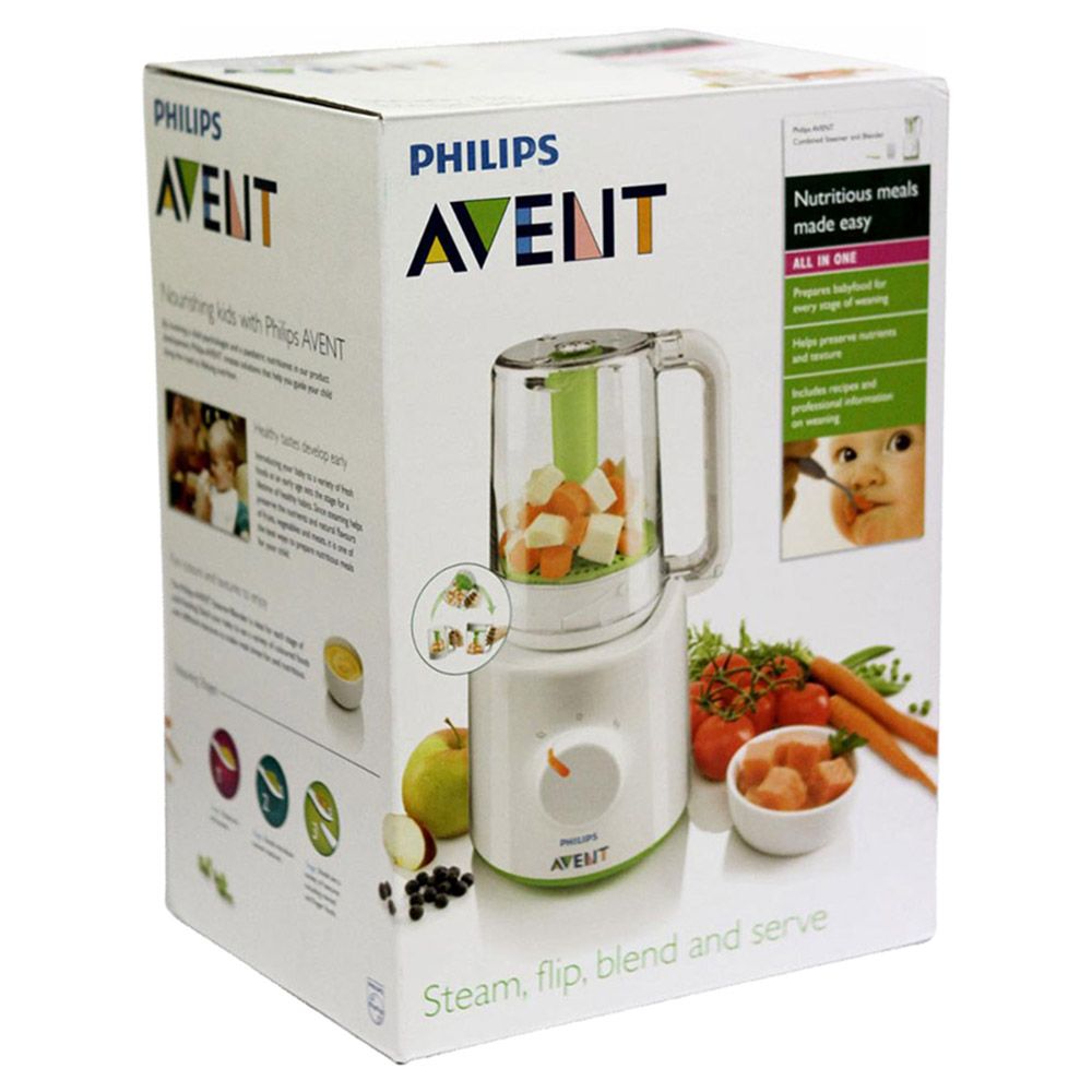 Philips Avent Blender & Steamer Combo, White - Suitable for 0-3 Years, Compact Design , BPA Free, Safety Lock Feature