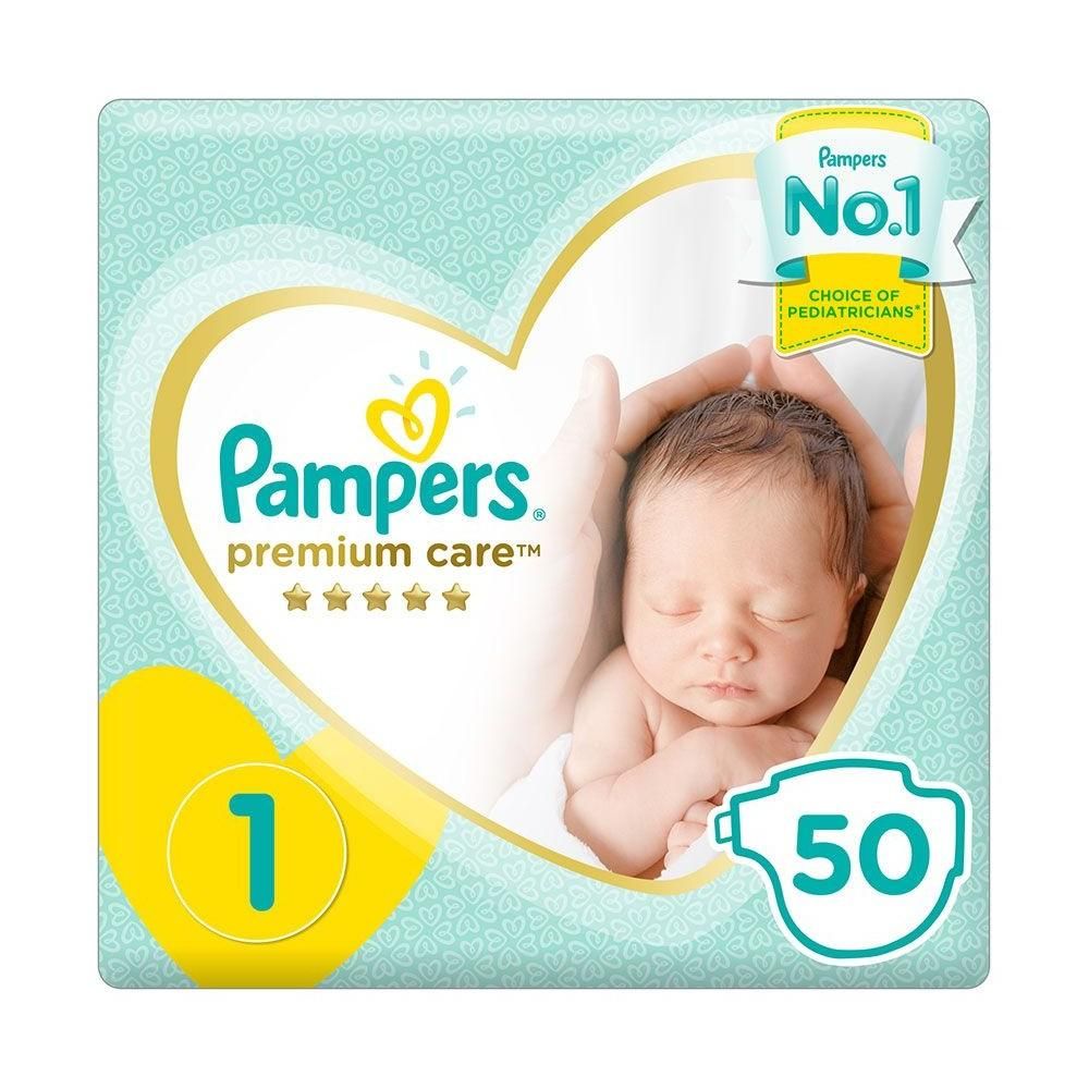 Pampers - Premium Care Diapers, Size 1, Newborn, 2-5 Kg, Mid Pack - 50 Pcs