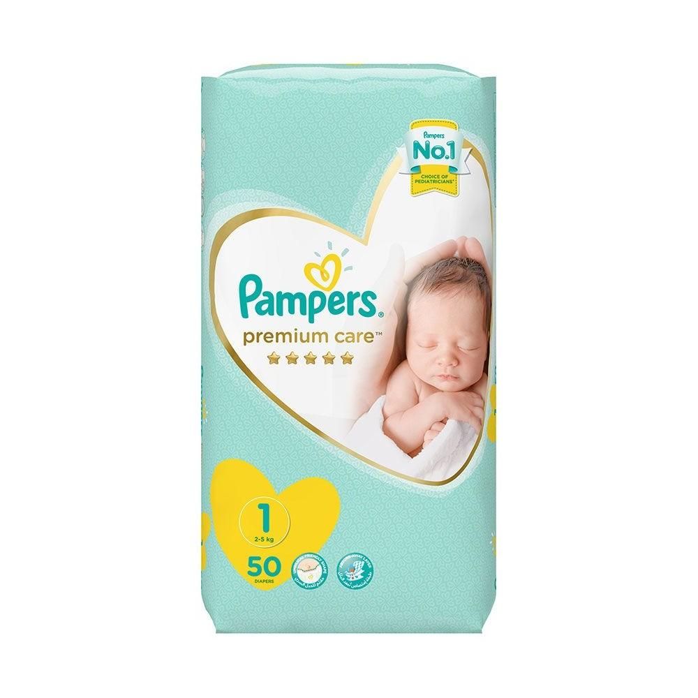Pampers - Premium Care Diapers, Size 1, Newborn, 2-5 Kg, Mid Pack - 50 Pcs