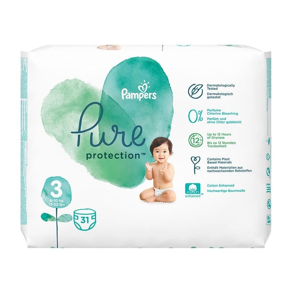 Pampers - Pure Protection Diapers, Size 3, 6-10 Kg - 31 Count