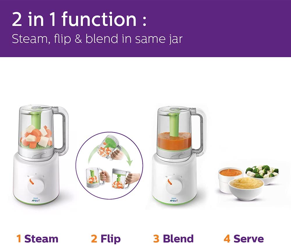 Philips Avent Blender & Steamer Combo, White - Suitable for 0-3 Years, Compact Design , BPA Free, Safety Lock Feature