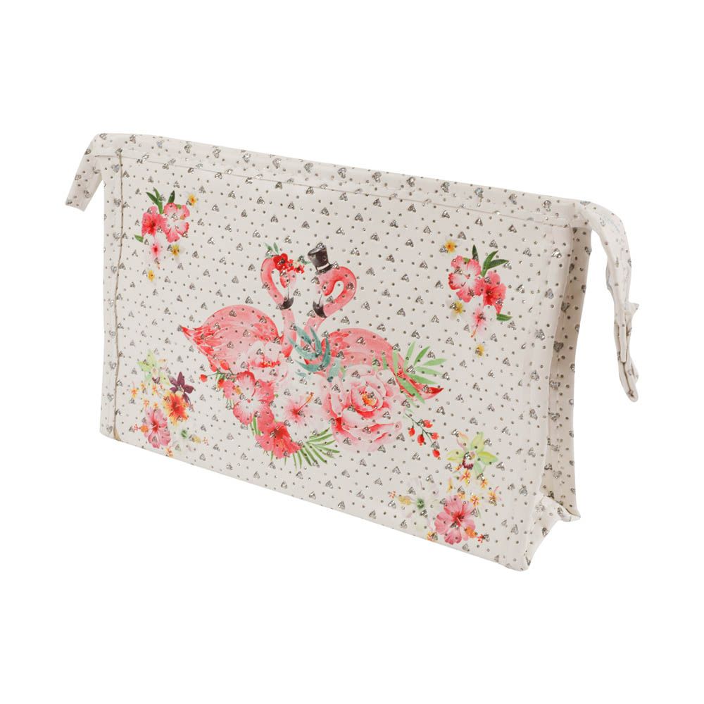 Pinak - Sparkles Flamingo Love Couple Make Up Bag White
