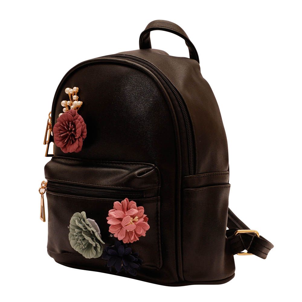 Pinak - Sparkles Floral Leatherette Bag Black