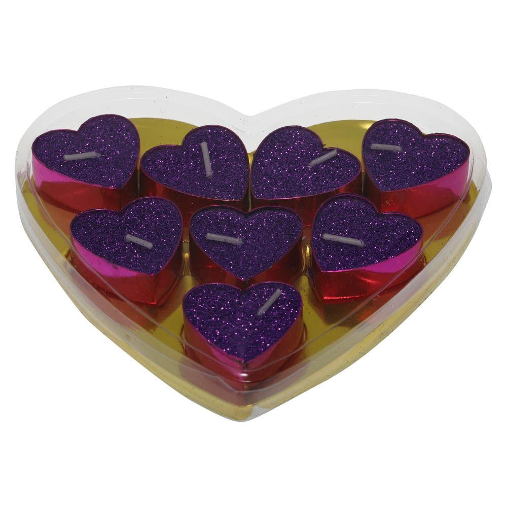 Pinak - Sparkles Purple Heart Candle Set Of 8