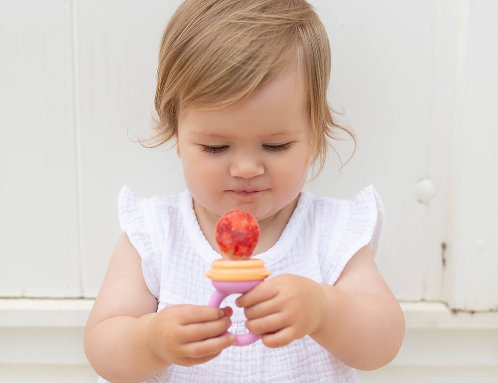 Cherub Baby - Silicone Fresh Food Feeder + Teether Pink/Orange 