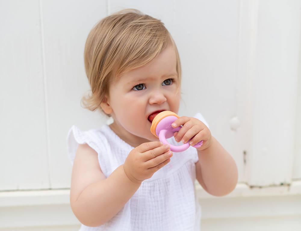 Cherub Baby - Silicone Fresh Food Feeder + Teether Pink/Orange 