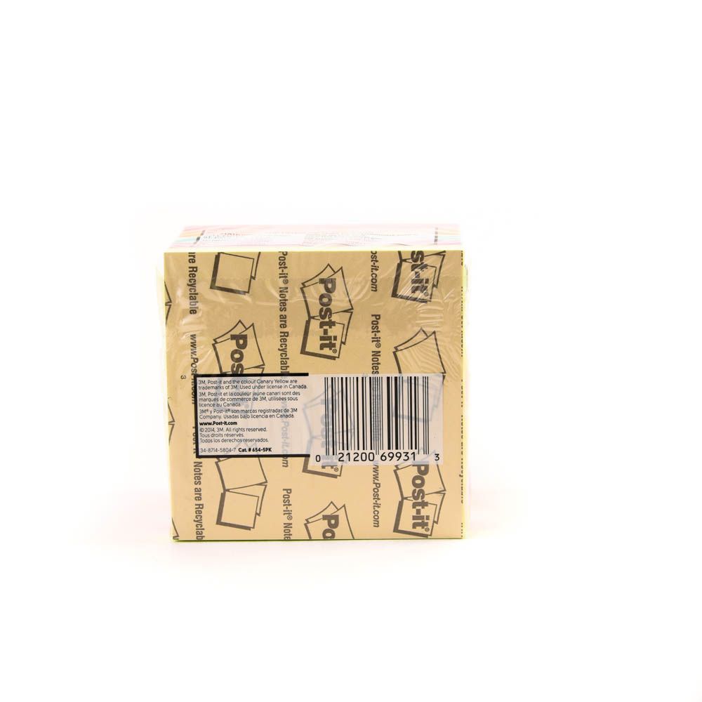 Post-It - Notes 654-5Pk, 3 In X 3 In (76 Mm X 76 Mm) Neon Colors