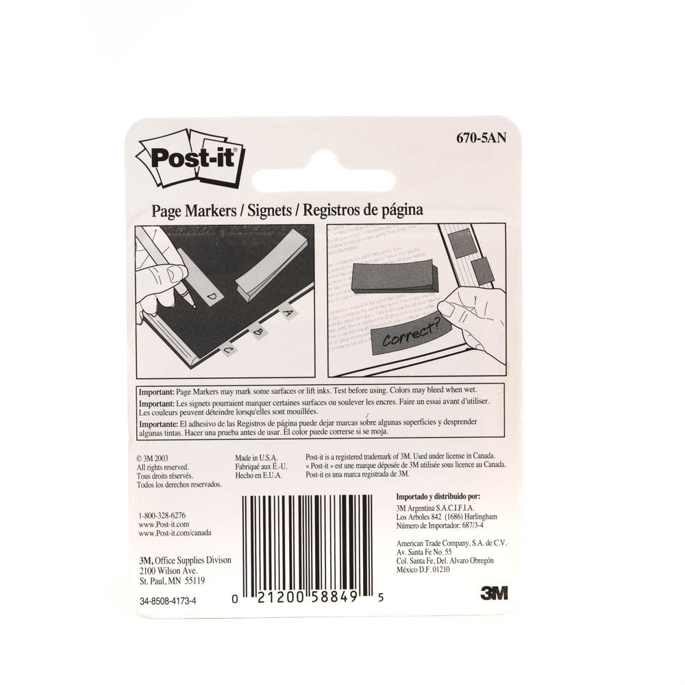 Post-It - Page Marker 670-5An, 1/2 In X 1 7/8 In (12,7 Mm X 47,6 Mm), Assorted Colors.
