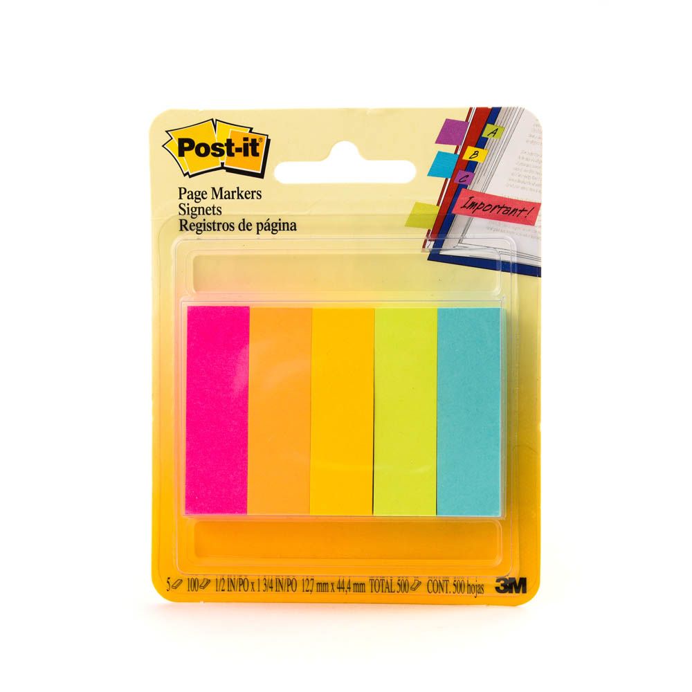 Post-It - Page Marker 670-5An, 1/2 In X 1 7/8 In (12,7 Mm X 47,6 Mm), Assorted Colors.
