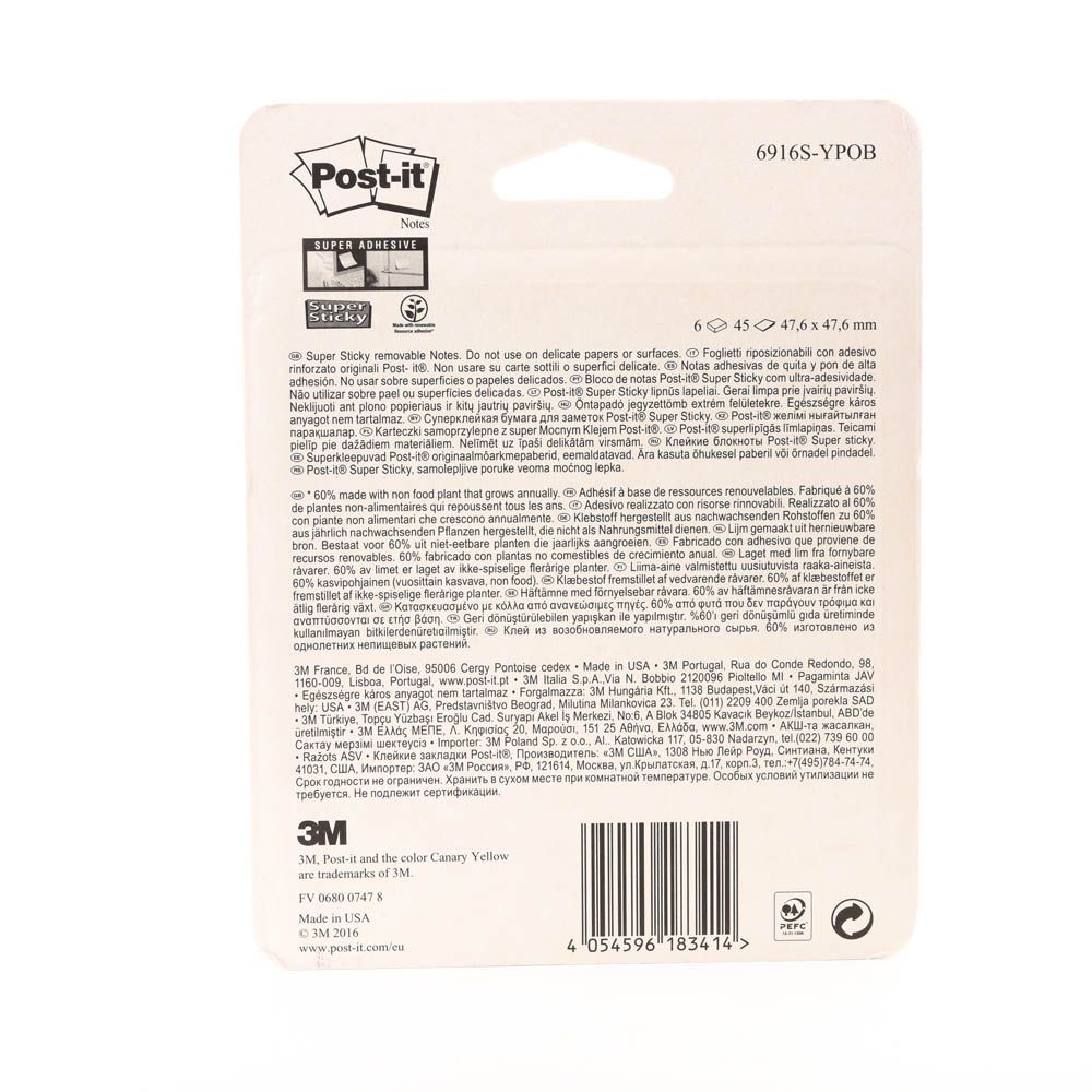Post-It - Super Sticky Notes Assorted Colours 6 Pads 47.6 Mm X 47.6 Mm