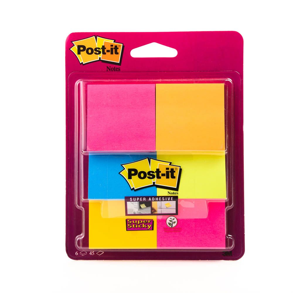 Post-It - Super Sticky Notes Assorted Colours 6 Pads 47.6 Mm X 47.6 Mm
