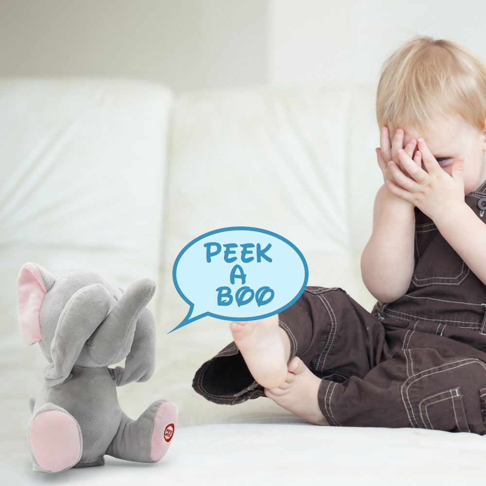 PUGS AT PLAY - Peek A Boo Manny Elephant Plush Toy - Grey