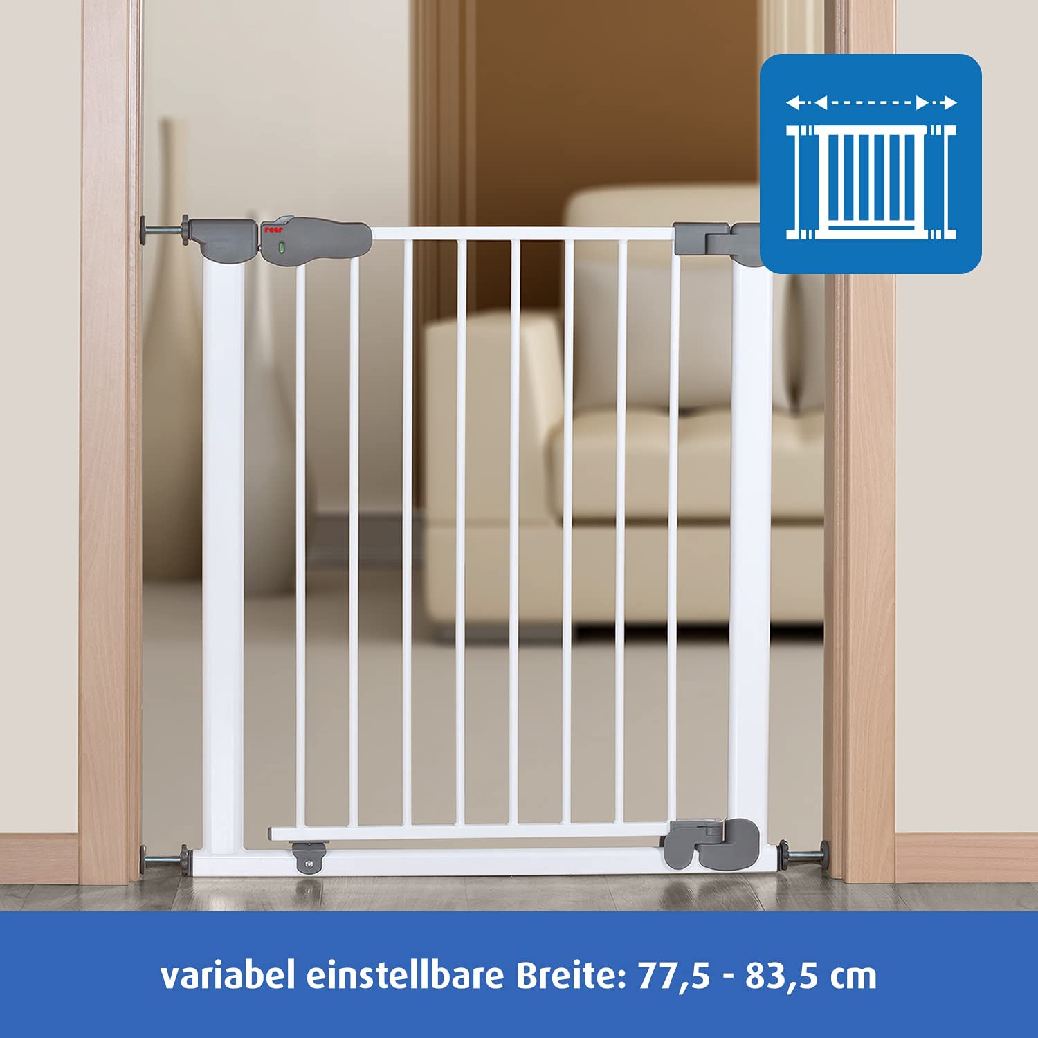 Reer Doorway Grill & Stairway Baby Gate Advanced for clamping, pressure mounted gate, Metal, Automatic Closing, passage width 77.5-83.5cm