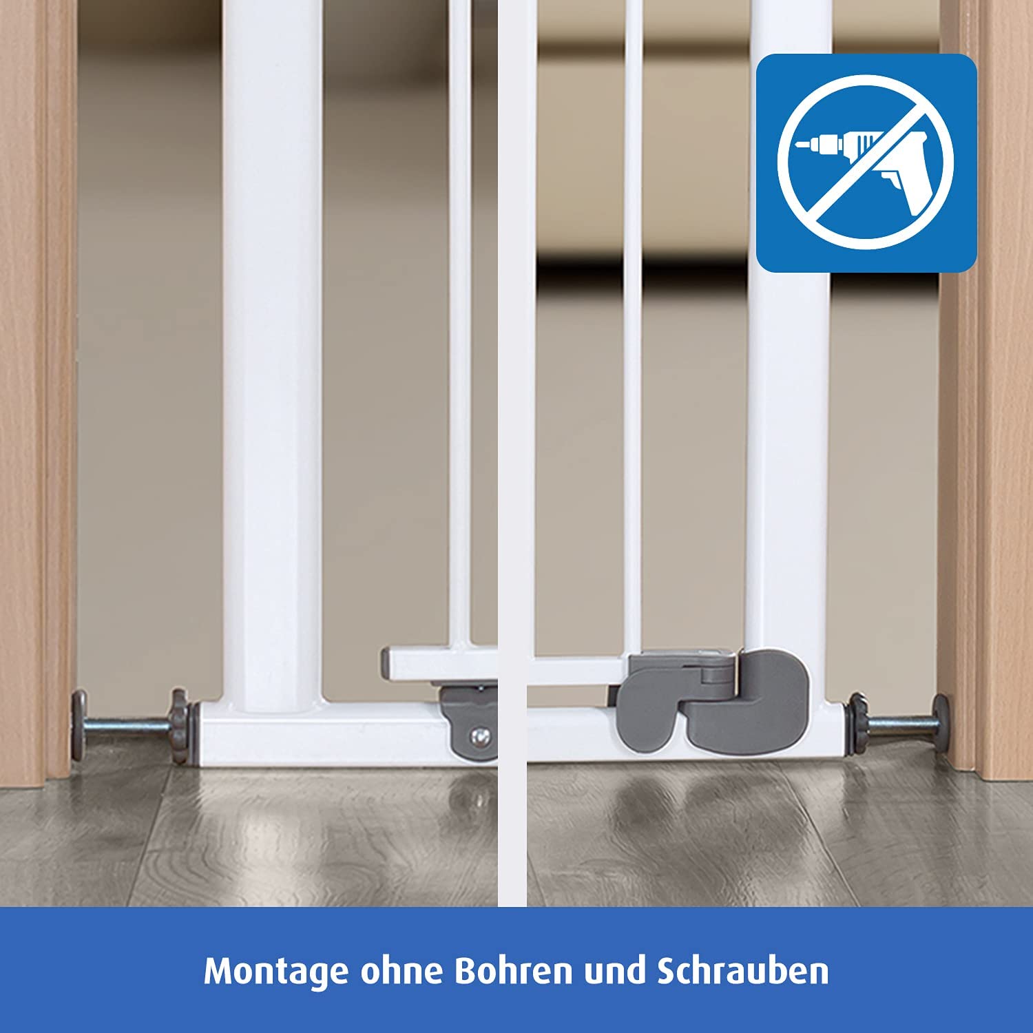 Reer Doorway Grill & Stairway Baby Gate Advanced for clamping, pressure mounted gate, Metal, Automatic Closing, passage width 77.5-83.5cm