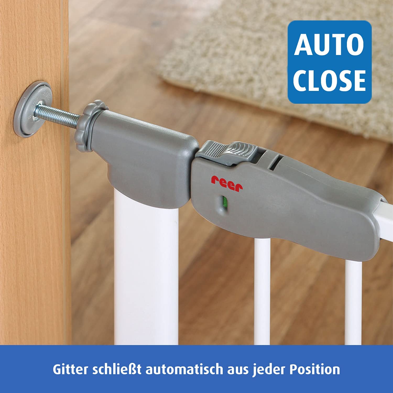 Reer Doorway Grill & Stairway Baby Gate Advanced for clamping, pressure mounted gate, Metal, Automatic Closing, passage width 77.5-83.5cm