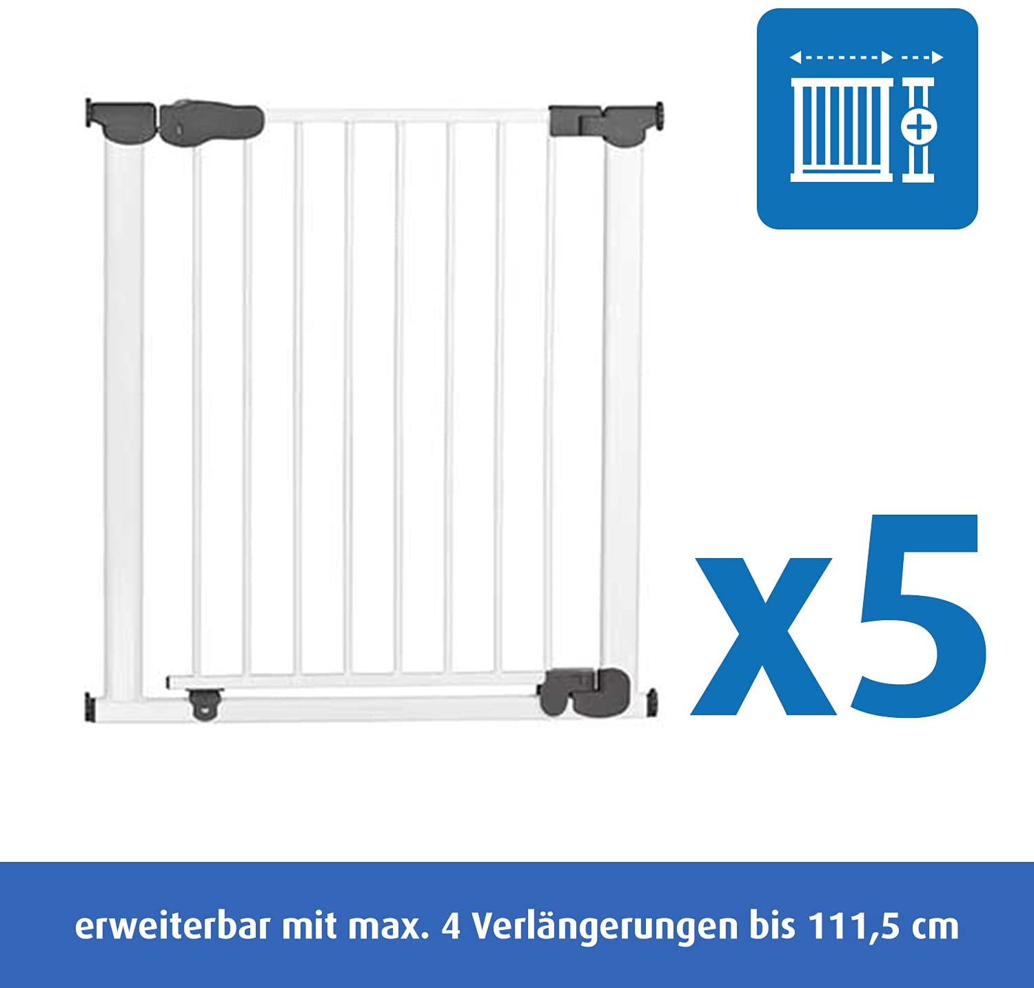 Reer Doorway Grill & Stairway Baby Gate Advanced for clamping, pressure mounted gate, Metal, Automatic Closing, passage width 77.5-83.5cm