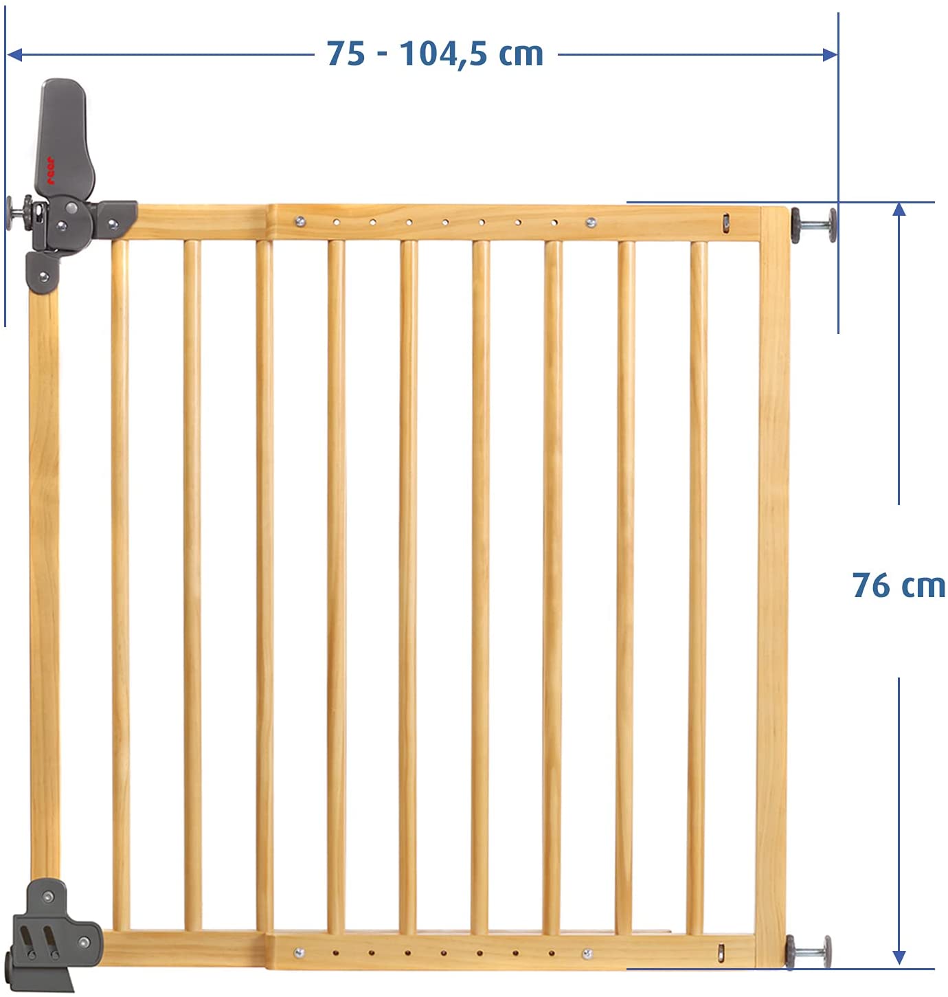 Reer Doorway Grill & Stairway Baby Gate, Basic for Screwing, Wood, Passage Width 75-104.5cm