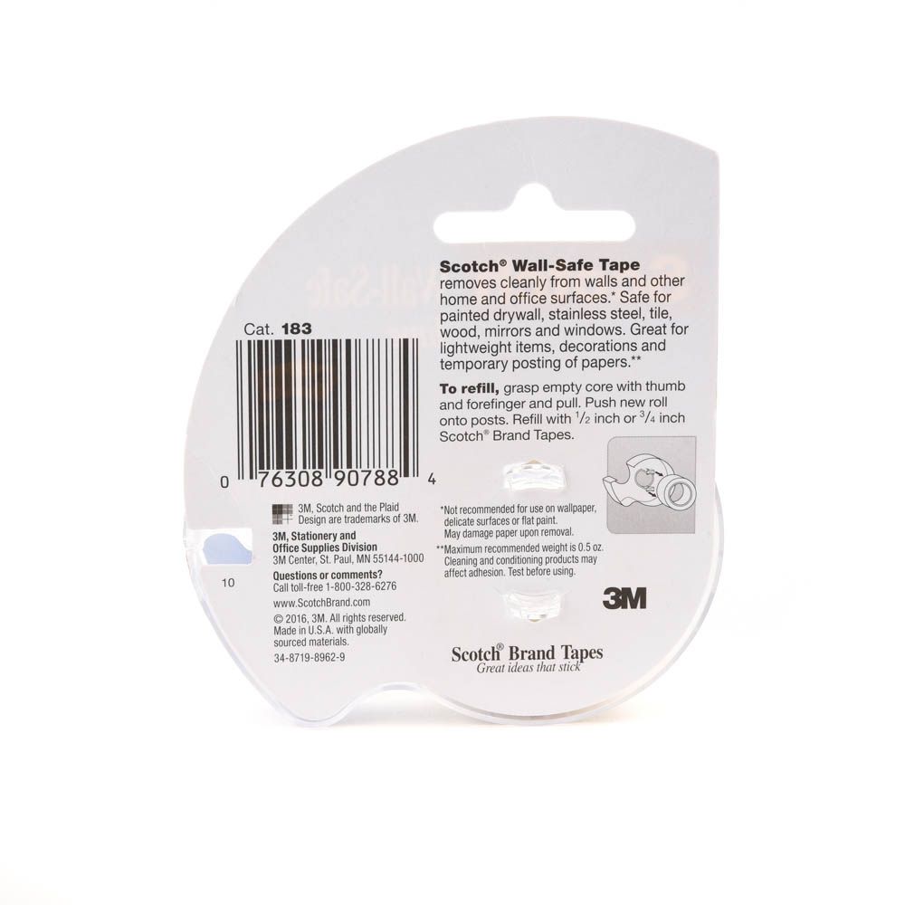 Scotch - Wall-Safe Tape, 183, 3/4 In X 650 In (19 Mm X 16.5 M)