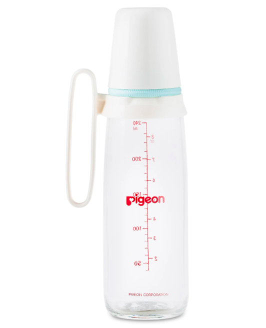 Pigeon - Plastic Feeding Bottle With Handle 240ml - Pale Blue