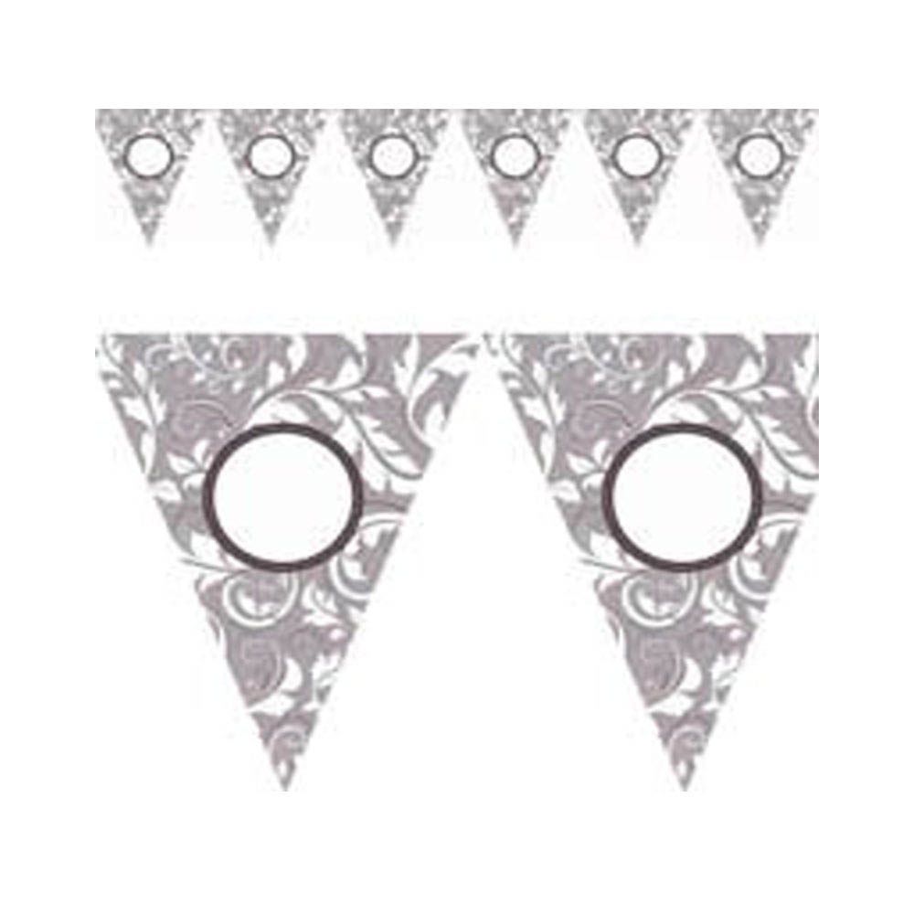 Amscan - Silver Elegant Scroll Printed Pennant Banner Contains: 24 Paper Pennants