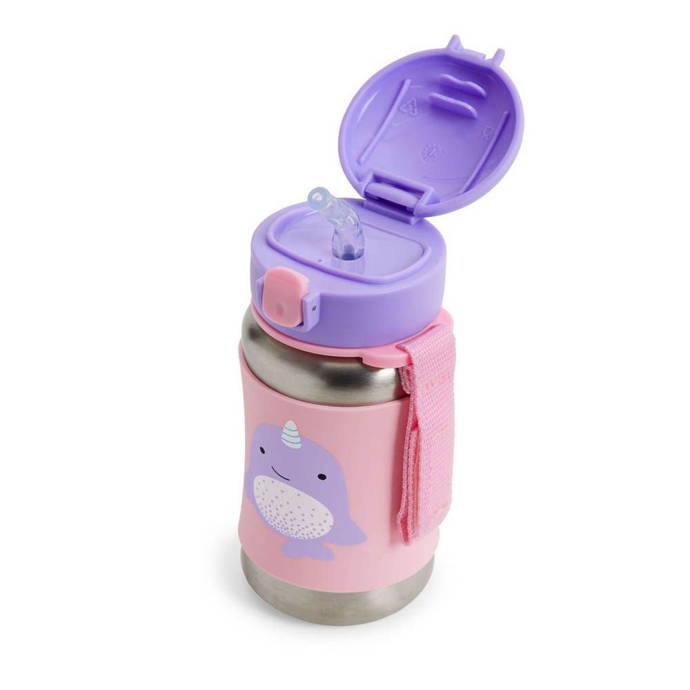 Skiphop- Zoo Stainless Steel Kid's Straw Water Bottle, 350ml - Narwhal