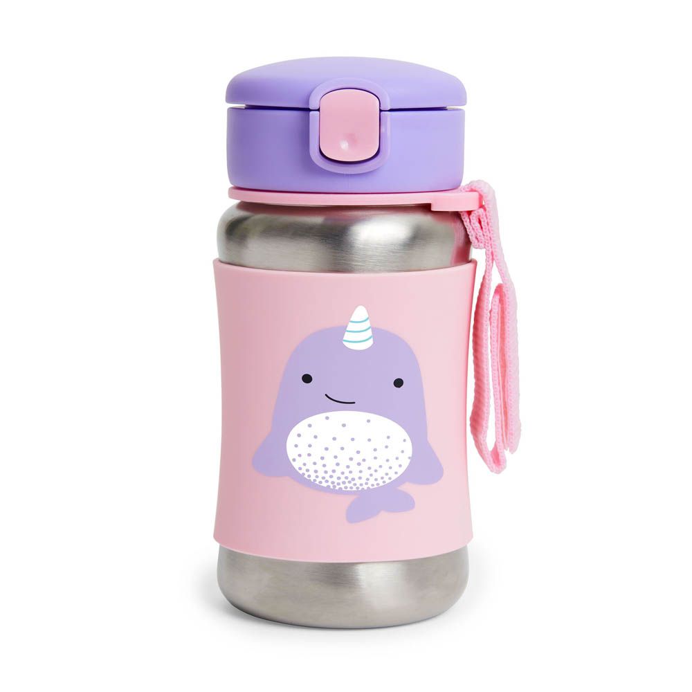 Skiphop- Zoo Stainless Steel Kid's Straw Water Bottle, 350ml - Narwhal
