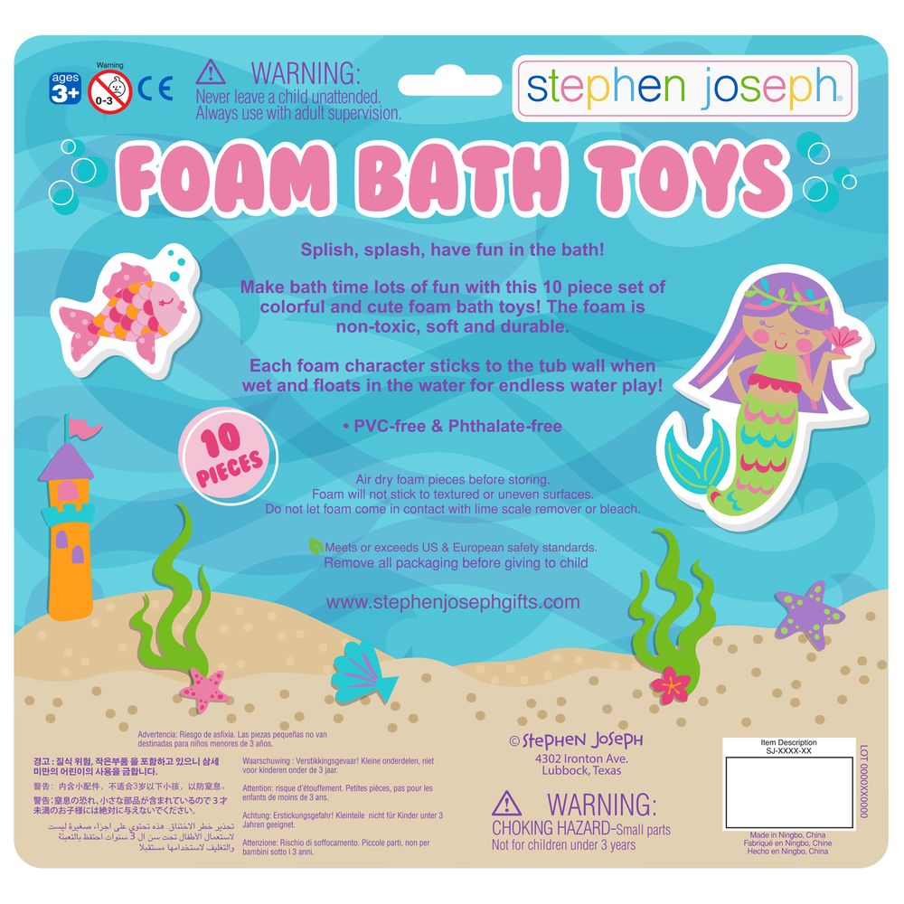 Stephen Joseph - Foam Bath Toy Set - 10pcs - Mermaid