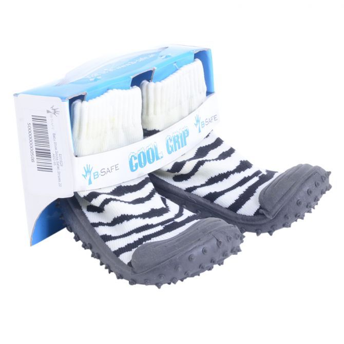 Cool Grip Black/White Baby Shoe Socks Safari Stripes 