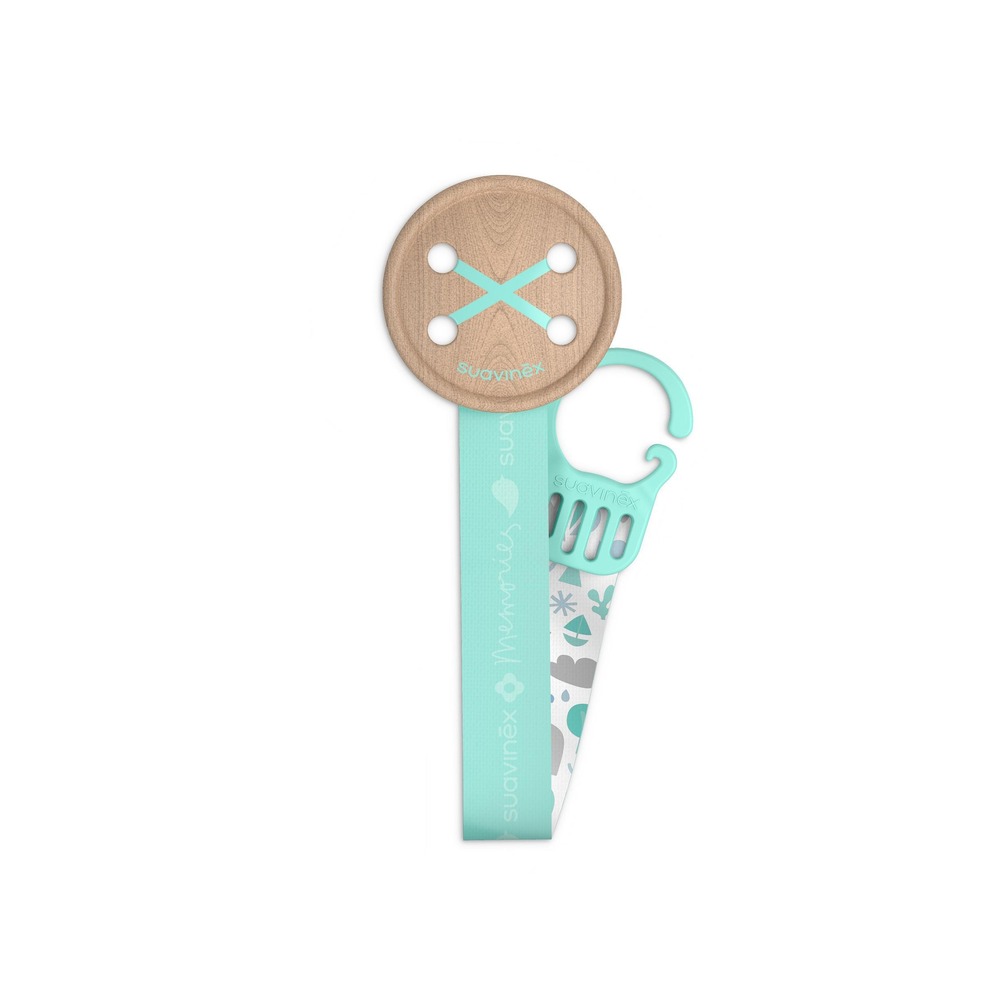 Suavinex - Button Soother Clip with Ribbon - Blue Memories