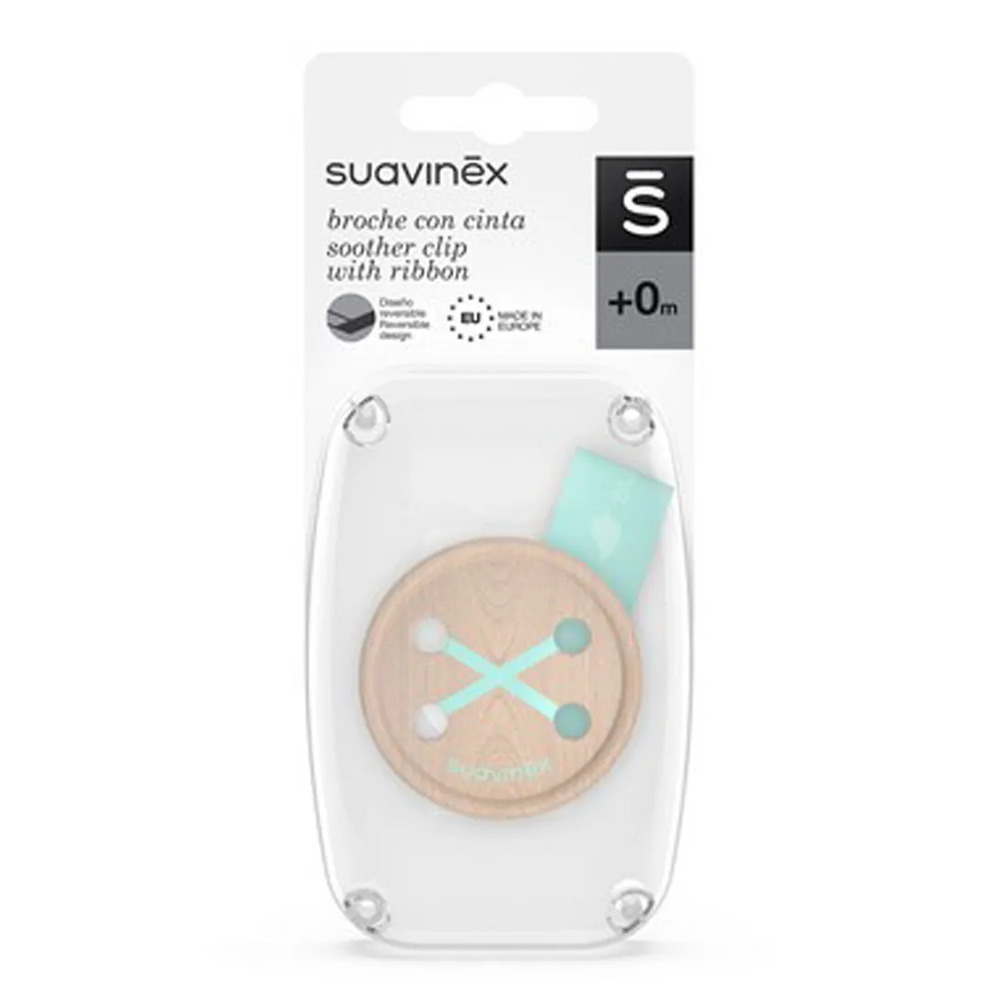 Suavinex - Button Soother Clip with Ribbon - Blue Memories