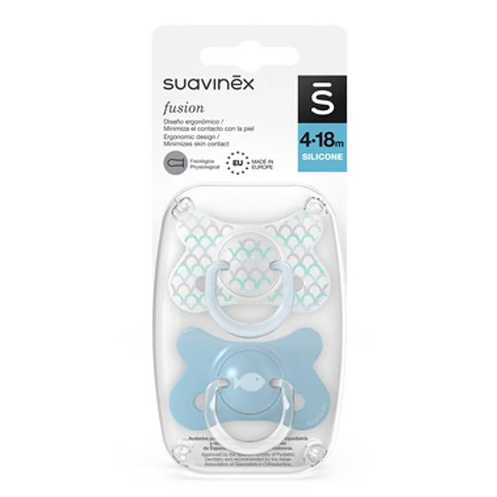 Suavinex - Fusion Soother Phy S - Pack of 2 - 4-18M - Memories Blue