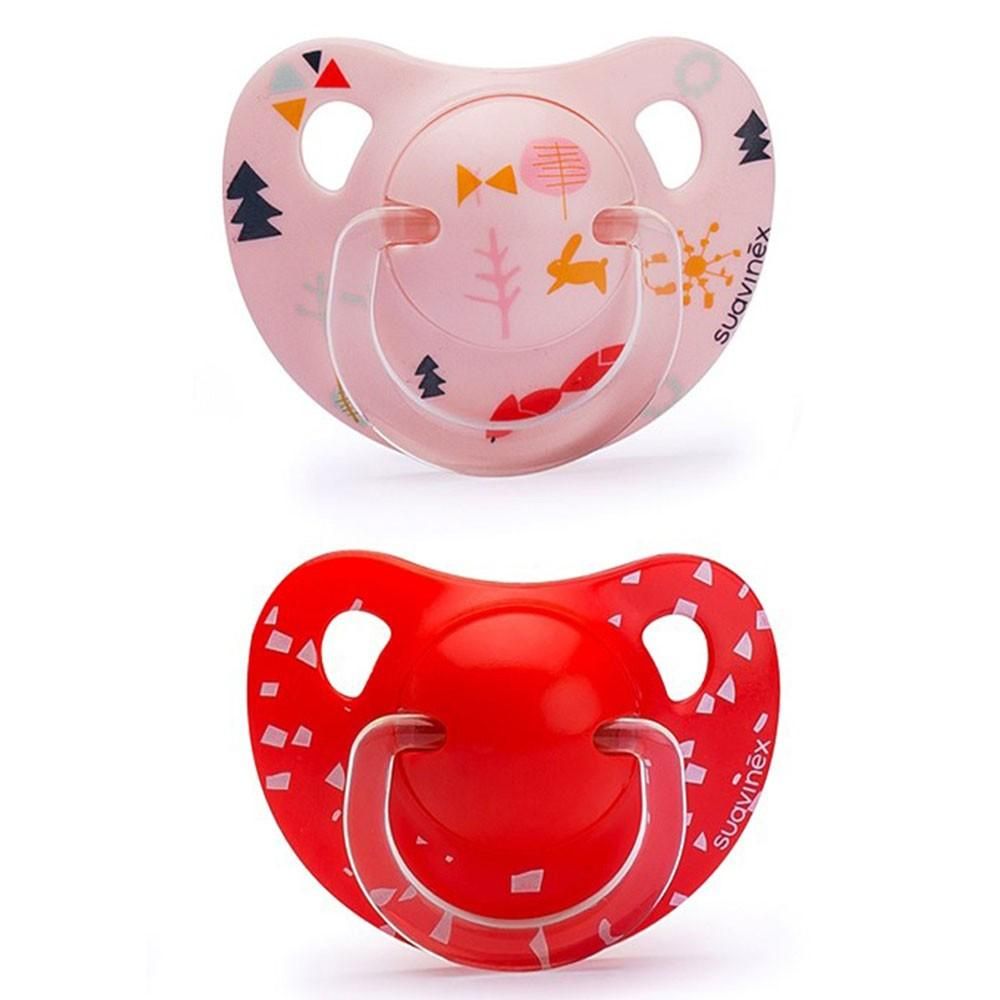 Suavinex Pink & Red Anatomical Silicone Soother - +12m - 2pcs