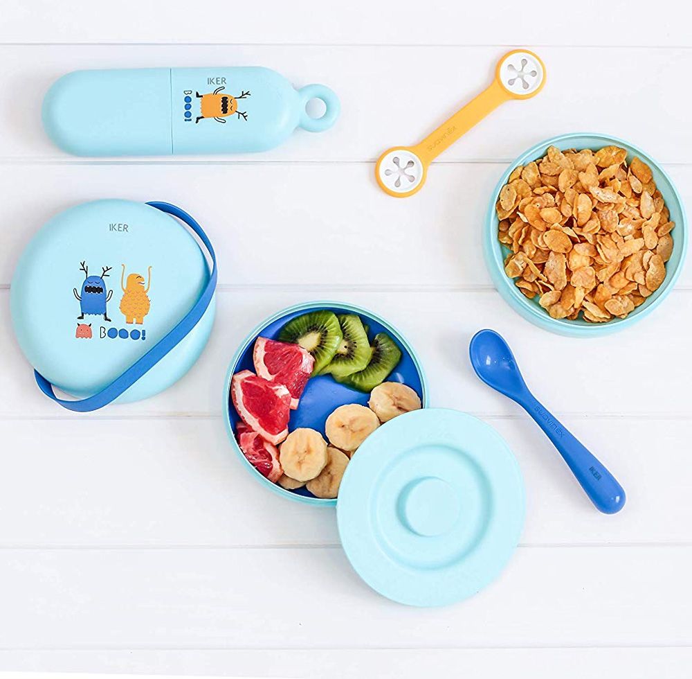 Suavinex Booo Blue L3 On The Go Spoon & Holder with Bib Clip - 4m+
