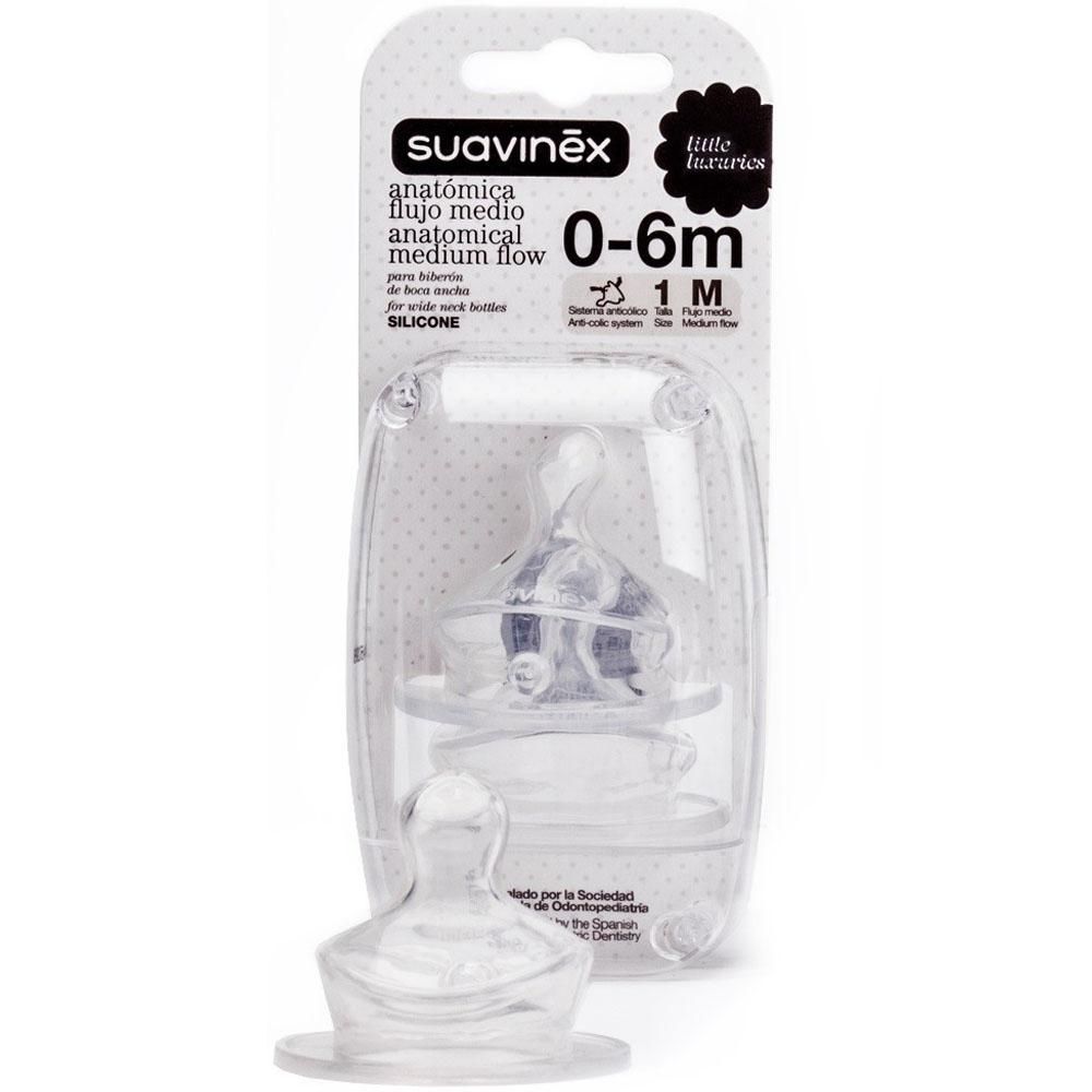 Suavinex - Wide Neck Anatomical Silicone Teat 0-6M - Medium Flow