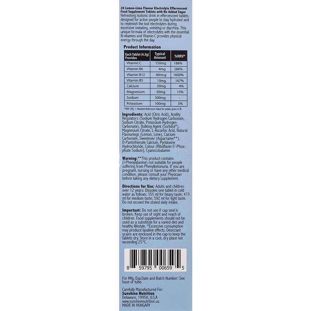 Sunshine Nutrition - Isotonic Electrolyte Effervescent 20 Tablets