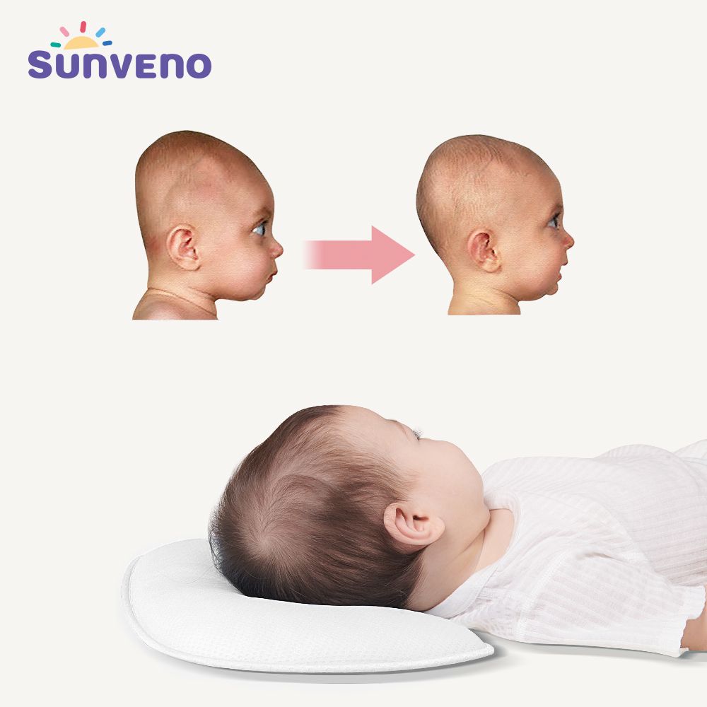 Sunveno Newborn DuPont Sorona Fiber Head Shaper Pillow, white, Ergonomic, Breathable, 0M+