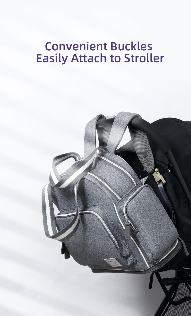 Sunveno - Signature Maternity Diaper Bag w/Stroller Hooks - Grey