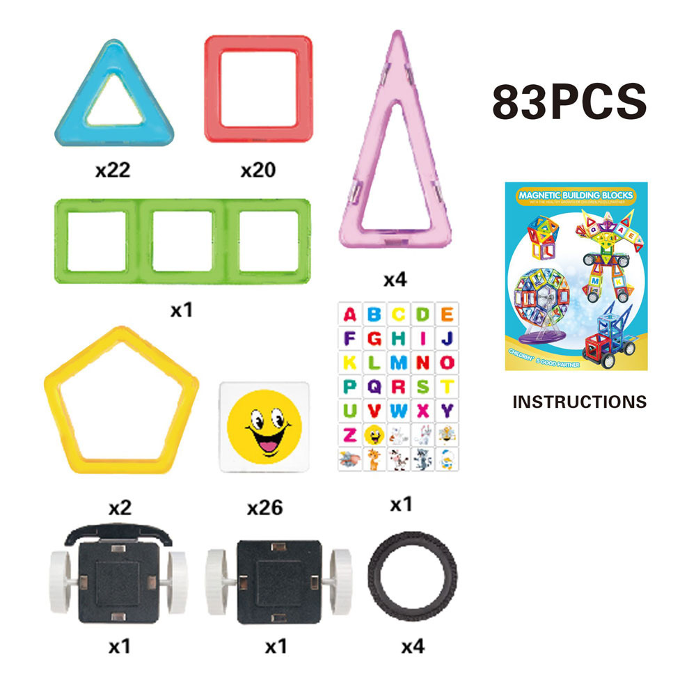 Super Kids - Solid Color Magnetic Chip Building Block Set - 83pcs