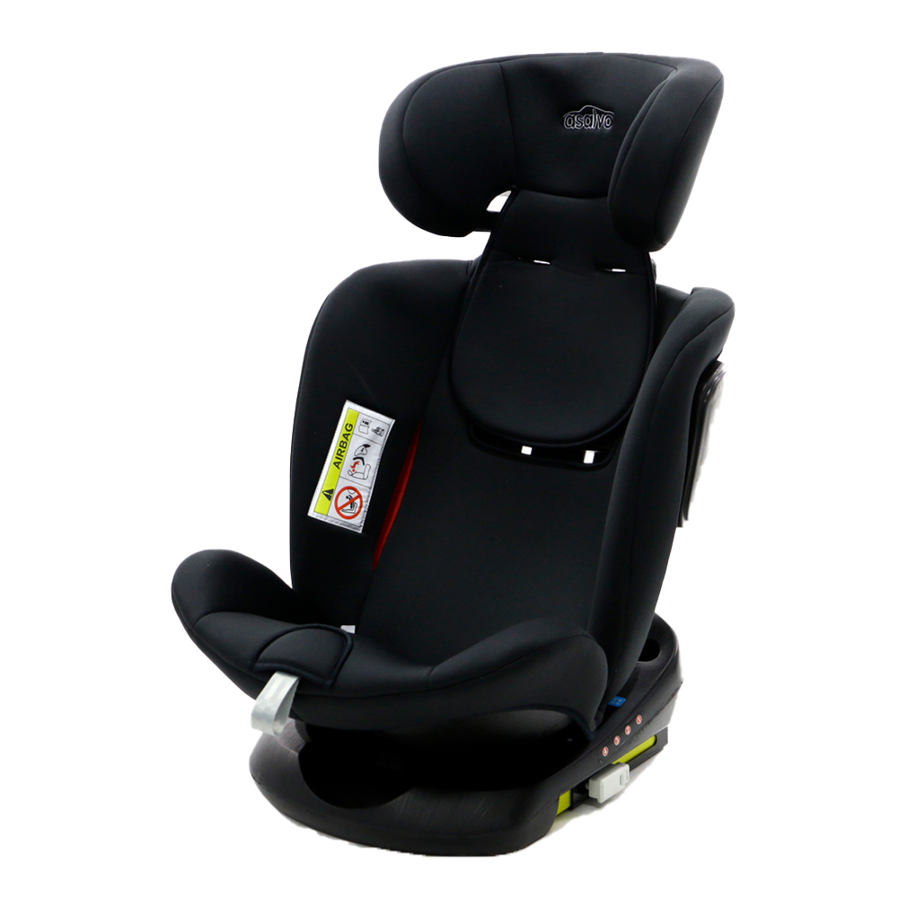 ASALVO Tutto Fix 360 ISOFIX Child Car Seat Groups 0/1/2/3 to 36kg, 9-Pos Adjustable Headrest, Removable Cover - Black