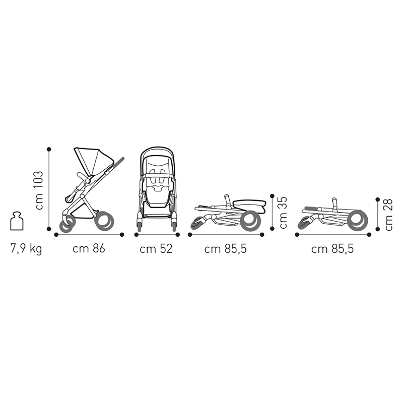 Brevi - Presto Trio Modular Stroller TravelSystem - Dark Grey