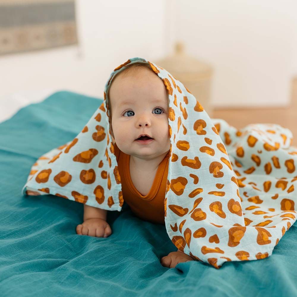 Tommy Lise Muslin Swaddle Suitable For New Born Blue Leopard 120 X 120cm