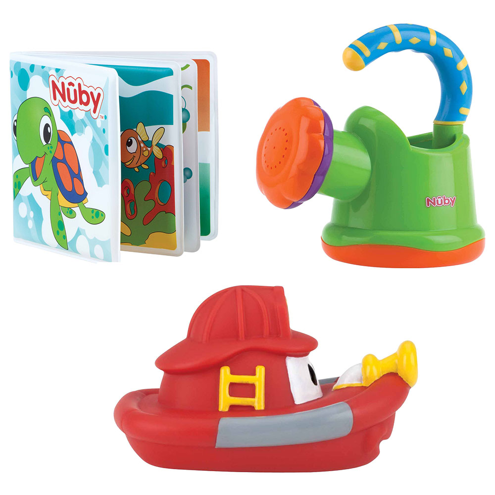 Nuby Bath Watering Can + Bath Red Boat + Baby's Bath Book