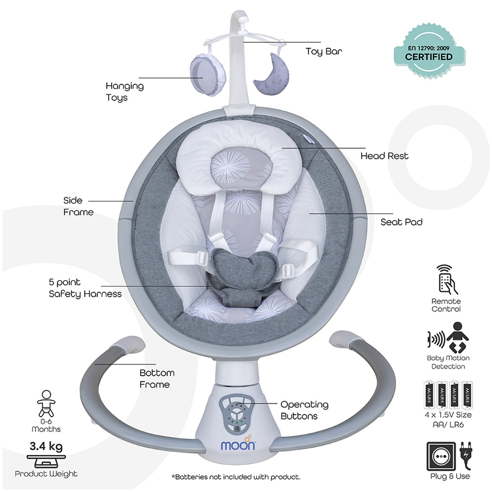 Moon - Musical Baby Swing - Grey