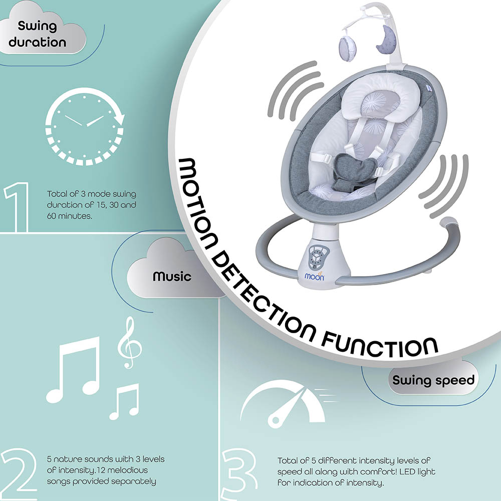Moon - Musical Baby Swing - Grey