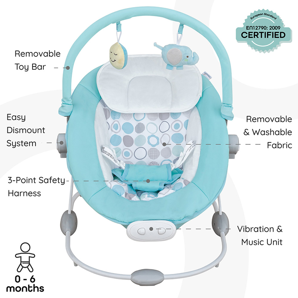 MOON - Hopper Baby Bouncer Portable Soothing Seat With Vibration, 3 Months Above - Blue
